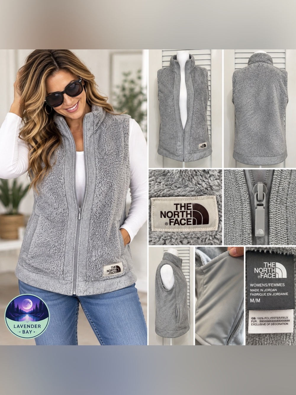 THE NORTH FACE Women’s Gray Sherpa Fleece Full Zip Vest Medium